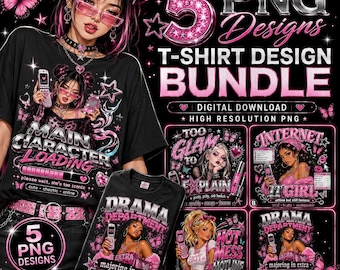Ensemble PNG glamour Y2K, motifs de t-shirts Internet rétro roses (téléchargement numérique)