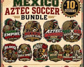 Meksykański pakiet piłkarski Azteków w formacie PNG, clipart piłkarski Mistrzostw Świata 2026, sublimacja wojowników azteckich