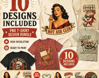 Vintage Smoke PNG Designs, Retro Cigarette Clipart Bundle, Funny Smoker T-Shirt Sublimation, Adult Humor Digital Download