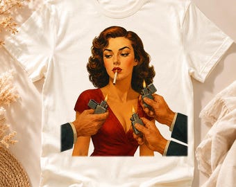 Vintage Pin Up Woman Smoking Shirt PNG, Retro Femme Fatale T-Shirt Design, Coquette Cigarette Digital Download