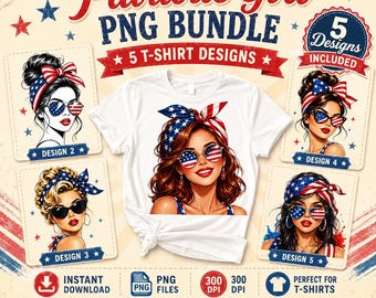 Patriotic Girl PNG Bundle, Retro Pin Up Clipart, American Flag Designs (Digital Download)