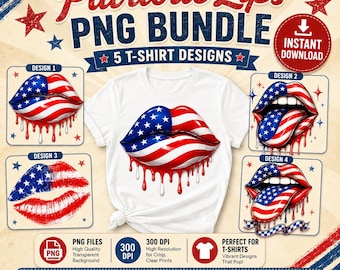 Patriotic Lips PNG Bundle, American Flag Lip Clipart, 4th of July Sublimation (Digital Download)