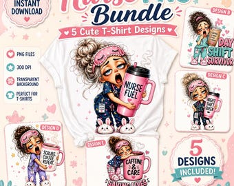 Nurse PNG, Coffee Lover, Night Shift, Healthcare Clipart (Digital Download)