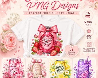 Floral Soda Can PNG, Coquette Strawberry Cream Soda Sublimation Design (Digital Download)