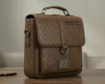 Vintage Brown Leather Laptop Messenger Bag – Classic Minimalist Office Work Bag