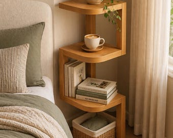 Modern Wooden Corner Shelf with Curved Edges for Minimalist Home Decor and Cozy Interiors
