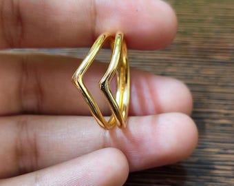 18k Gold Plated Chevron Ring – Minimalist Wishbone Stacking Band