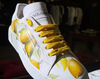 Custom Hand-Painted Dolce & Gabbana Portofino Sneakers with Lemon Design