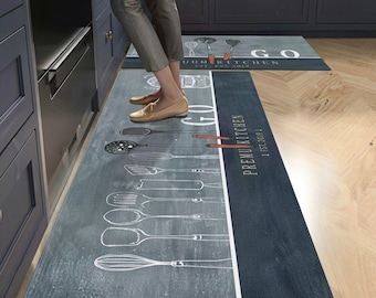 Alfombra de cocina geométrica moderna, antideslizante y lavable, ideal para la entrada y el pasillo. Alfombra decorativa duradera para la cocina. Regalo perfecto para la decoración del hogar.
