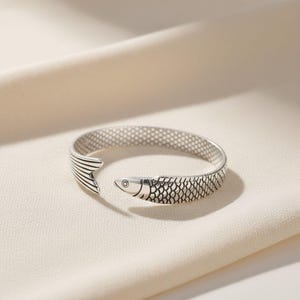 Fiskarmband, Fiskmanschettarmband i 925 sterlingsilver, Justerbart fiskstjärtarmband
