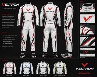 Veltron Velocity Series Suit – White F1 Style Kart Racing Suit, Custom Motorsport Gear