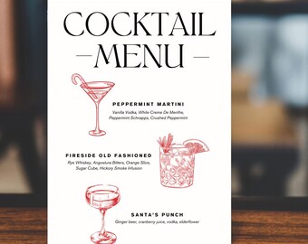 Editable Christmas Jingle and Mingle Cocktail Party Bar Menu Canva Template