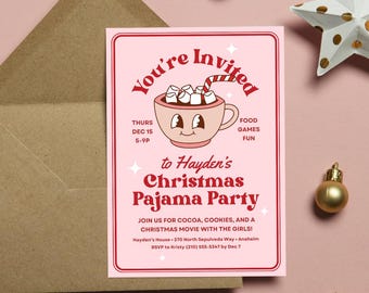 Hot Cocoa Christmas Pajama Party Editable Digital Canva Invite Template