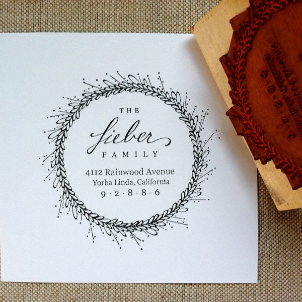 Custom Calligraphy Wreath Address Stamp