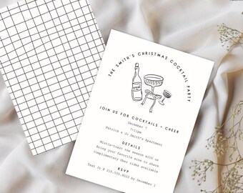 Minimal Holiday Party Invitation, Cocktail Party, Christmas Party, Editable Canva Template, Instant Download