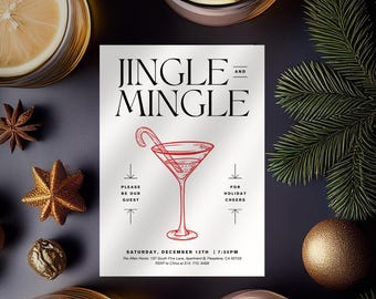Editable Christmas Jingle and Mingle Cocktail  Party Invite Canva Template