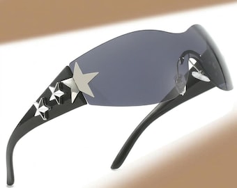 Y2K Star Shield Zonnebril - Sterrenmasker Bril - Roze Grijs Zwart - Cyber Festival