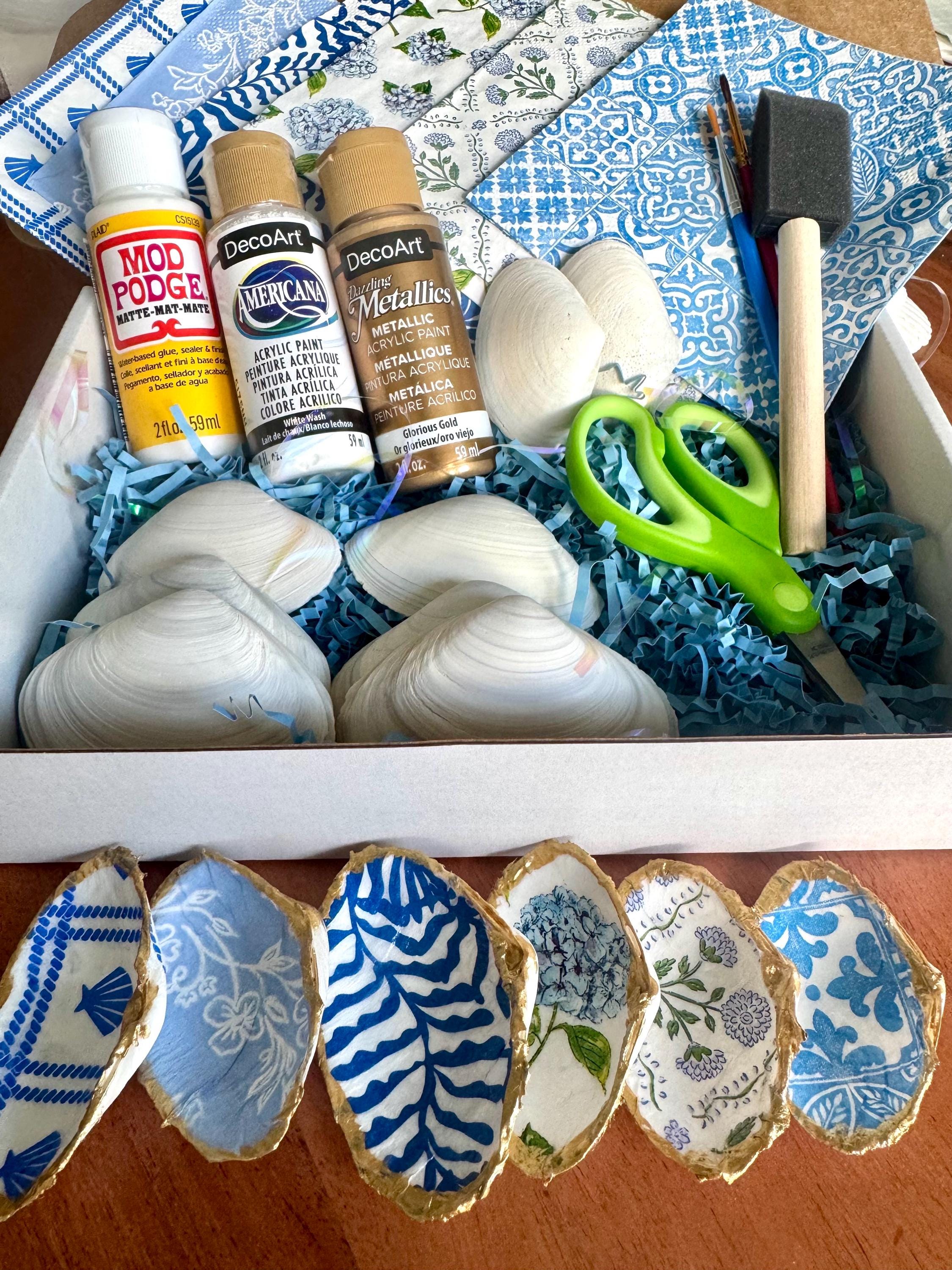 Clam Shell Crafts DIY Clam Shell Craft Kit: Blue Coastal Decor, Decoupage Napkin Art (6 ...