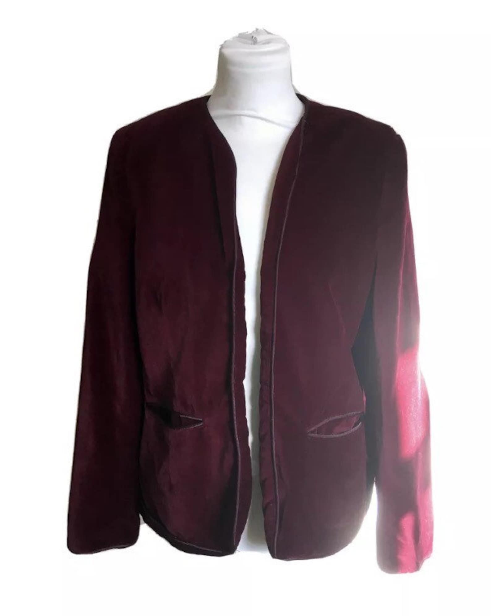 Vintage Velvet Wine Jacket Size 14 M Etsy UK