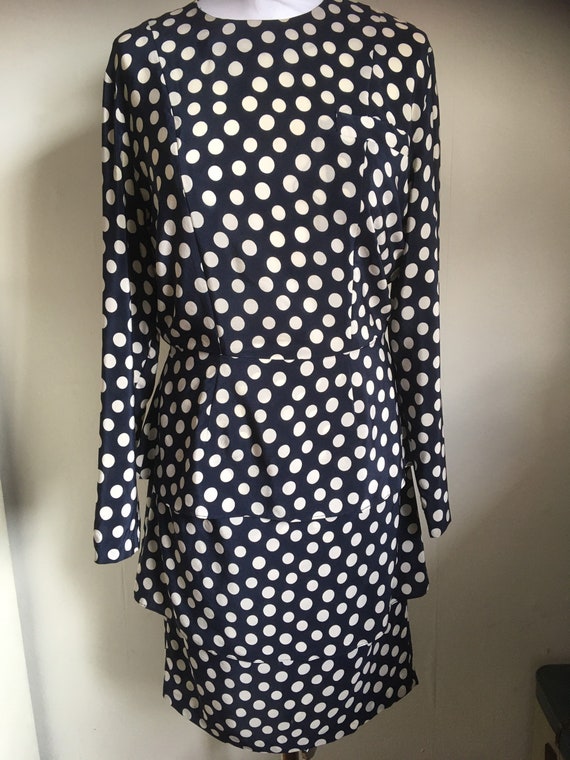 Prachtige jaren 80 blauw met witte stippen zijden jurk maat S van Everview Etsy Nederland