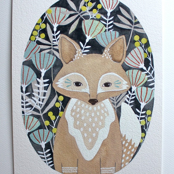 Fox Illustration Painting - Watercolor Art - 5x7 Archival Print - Little Fox Leo by Marisa Redondo