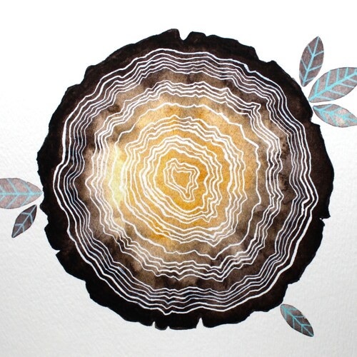 Watercolor Art - Tree Rings Archival Print - Nature Painting - 5x7 Art Print