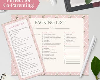 Bloc de notas con lista de verificación para niños que pasan la noche en casa Lista de traspaso de custodia para hogares con dos padres Bloc de notas recordatorio de pertenencias Bloc de notas para intercambio familiar