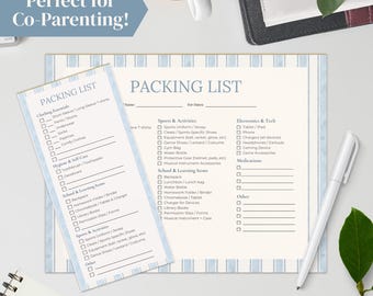 Bloc de notas para el horario de custodia compartida, lista de recordatorios para empacar para los niños, bloc de notas para preparar la bolsa de mamá y papá, herramienta de planificación para la crianza compartida, bloc de notas para la rutina del hogar.