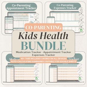 Kinder-Krankenakte (Paket) Medikamenten-Tracker Terminkalender Ausgaben-Tracker Google-Tabelle Gesundheitsplaner für gemeinsame Elternschaft