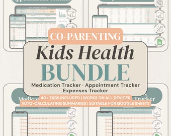Paquete de historial médico infantil, registro de medicamentos, registro de citas, registro de gastos médicos, hoja de cálculo de Google, planificador de salud para la crianza compartida