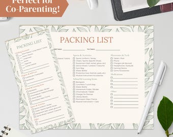 Bloc de notas con lista de verificación para dos casas, lista de equipaje para niños para pasar la noche, bloc de notas magnético para refrigerador, organizador de horario de custodia, bloc de notas con diseño de hoja botánica