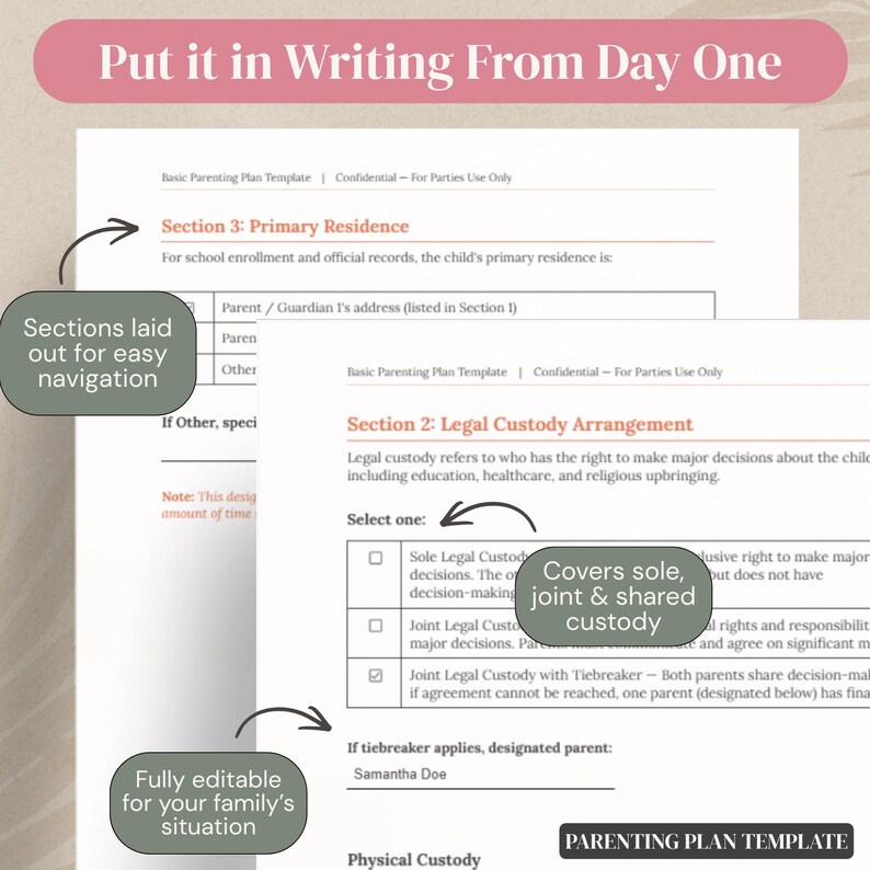 Divorce Planner Co Parenting Bundle Parenting Plan Template Custody Documentation Separated Parents Tracker Co-parenting Digital Products image 3