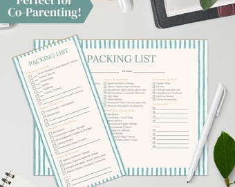 Bloc de notas para padres divorciados, lista de verificación para la bolsa de viaje de los niños, lista de artículos para el hogar dividido, bloc de notas para la transición de la custodia, bloc de notas para recordatorios de preparación familiar.