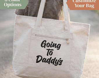 Bolsa de viaje personalizada para niños "Going To Dad's House" (Voy a casa de papá), bolsa de viaje para familias mixtas, bolsa de custodia, bolsa de fin de semana, bolsa de visita, lona de algodón.