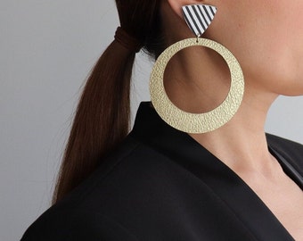 Extra Large geometric dangle hoop stud earrings | Statement earrings | African earrings | Leather earrings | Hypoallergenic