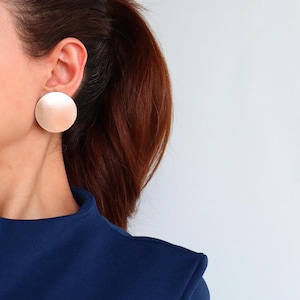 Large Rose Gold Circle Stud Earrings Modern Leather Earrings Statement Jewelry Hand made in Canada by Surond Studio