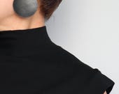 Large Black Leather Disc Earrings | Big Black Statement Studs | Hypoallergenic