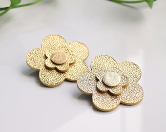 Large gold flower leather stud earrings | Statement earrings | Sustainable jewelry | Gift for her | Hypoallergenic