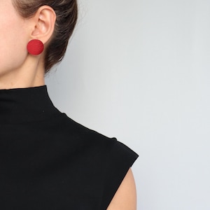 Red Metallic Leather Circle Stud Earrings | Hypoallergenic stainless steel post