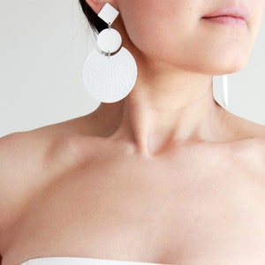 Large white geometric leather earrings | White statement earrings | Modern Wedding jewelry | Hypoallergenic