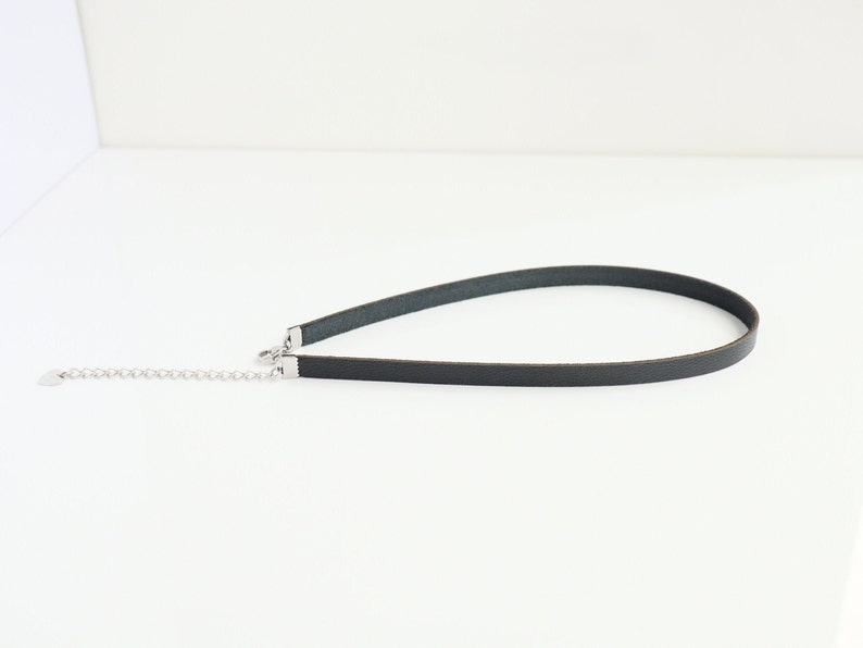 Black thin genuine leather choker necklace Basic everyday choker Made to size Stainless steel clasp image 2