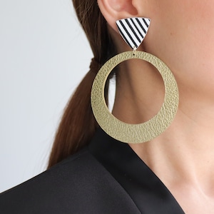 Extra Large geometric dangle hoop stud earrings Statement earrings African earrings Leather earrings Hypoallergenic image 1