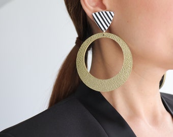 Extra Large geometric dangle hoop stud earrings | Statement earrings | African earrings | Leather earrings | Hypoallergenic