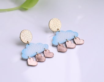 Happy Day earrings | Dangle leather earrings | Cloud earrings | Summer earrings | Birthday gift | Cute earrings | Hypoallergenic