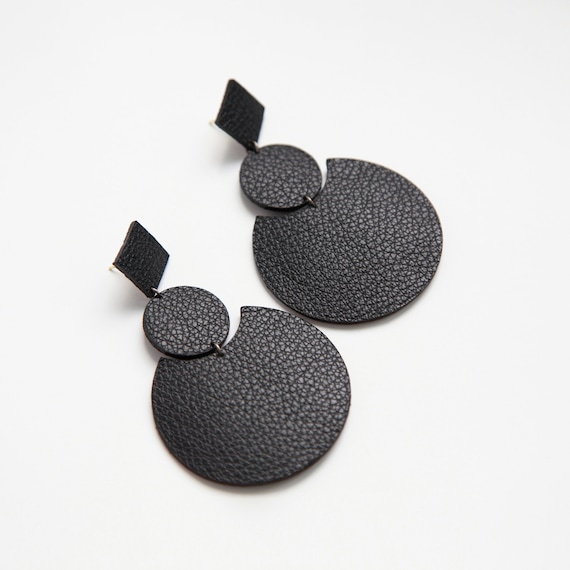 Tan Embroidered Earrings Metallic Black Ivory Large Dangle Black