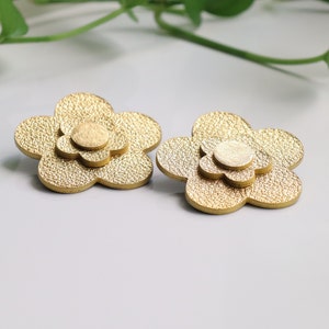 Large gold flower leather stud earrings Statement earrings Sustainable jewelry Gift for her Hypoallergenic image 4