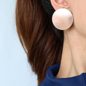 Large Rose Gold Circle Stud Earrings Modern Leather Earrings Statement Jewelry Handmade in Canada by Surond Studio