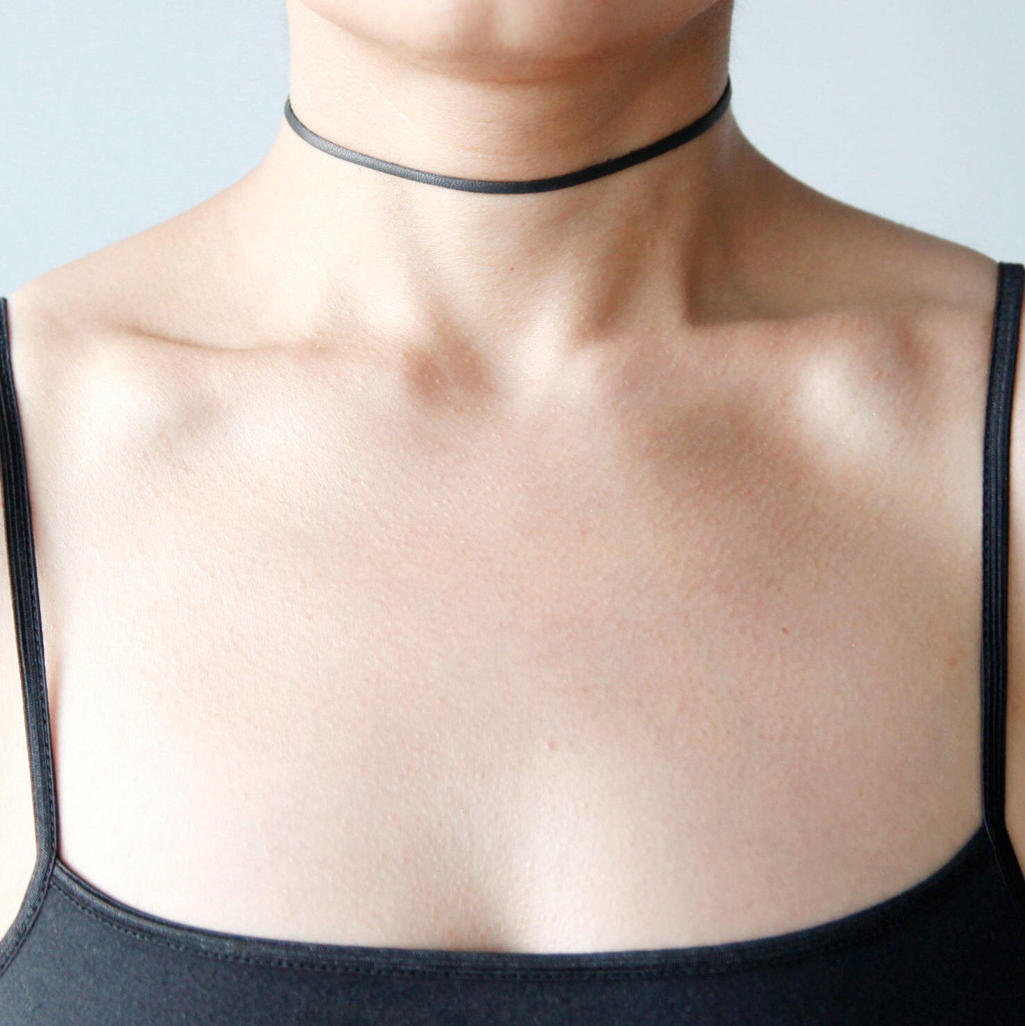 Skinny Black Leather Choker Necklace 