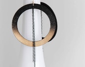 Large leather hoop earrings- Ombré black and gold drop earrings- bohemian large leather dangle earrings- festival earrings- boho earrings