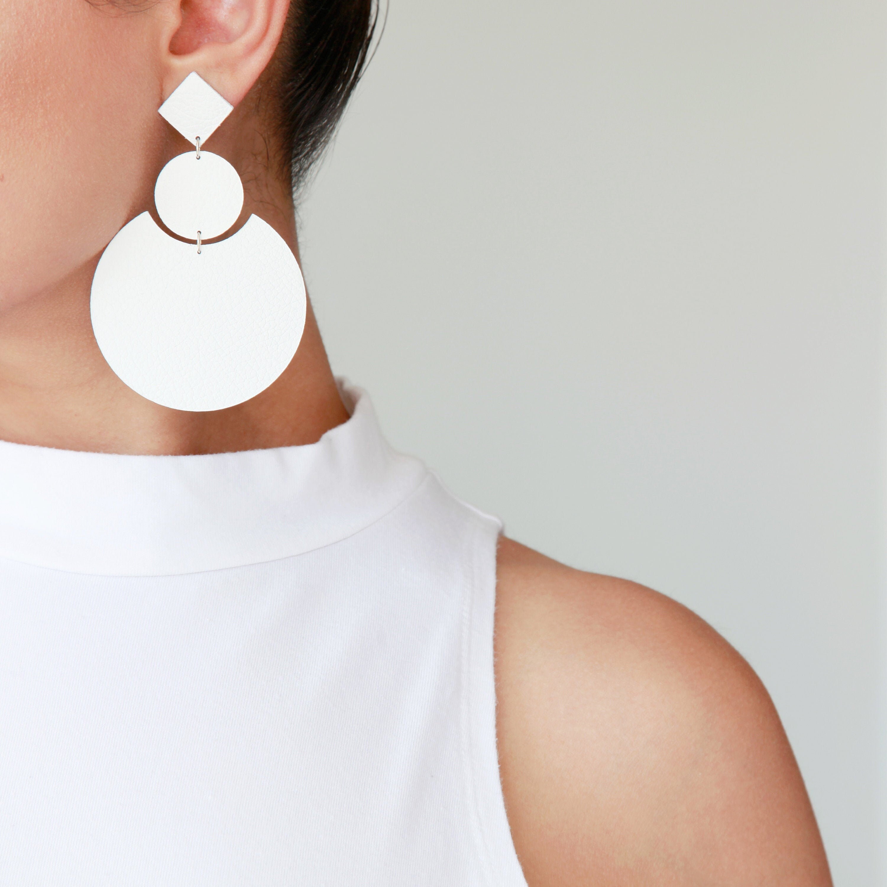 Genuine Leather Black Teardrop Lightweight Drop Earrings Recycled Genuine Leather Statement Dangle Earrings